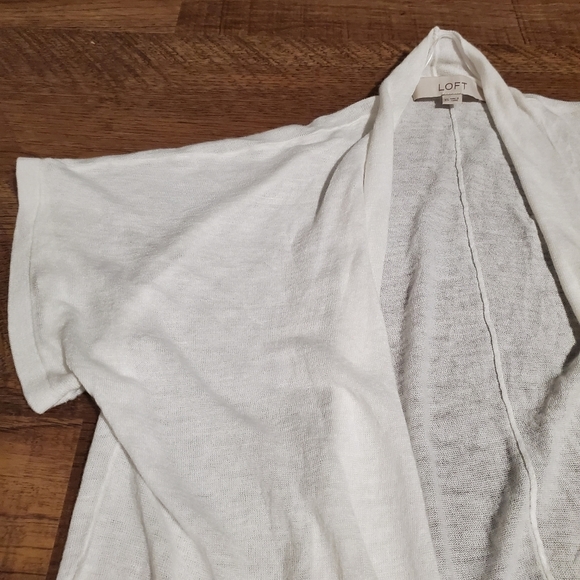 LOFT White Open Front Cardigan Waterfall Hem Cap Sleeve Draped Bride Office XS - Picture 7 of 7